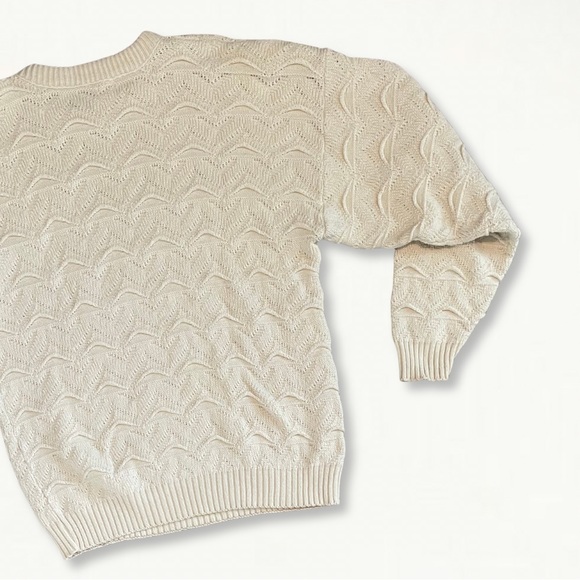 Vintage 80s 90s Checkpoint 3D Textured Chunky Knit Crewneck Sweater Cream - Picture 7 of 12